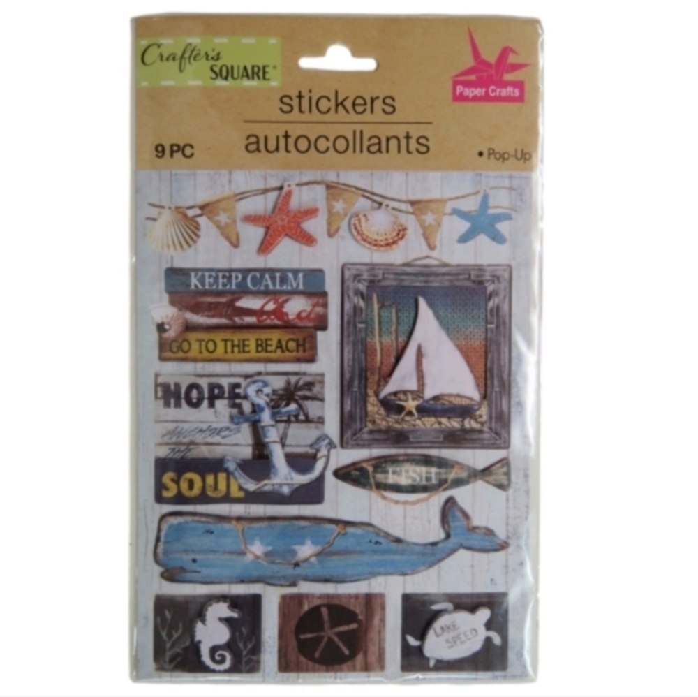 Crafter's Square Dimensional 9PC Paper Ocean Themed Stickers Scrapbooking